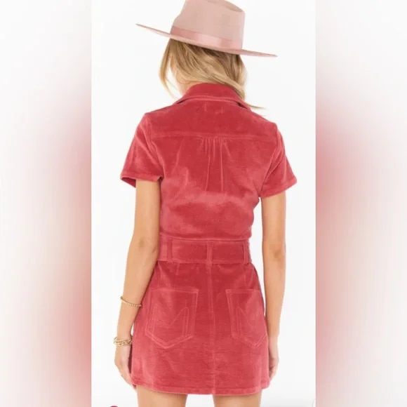 Show Me Your MuMu Outlaw Dress Rose Red Corduroy Gold Buckle Mini Dress XS - Picture 2 of 13